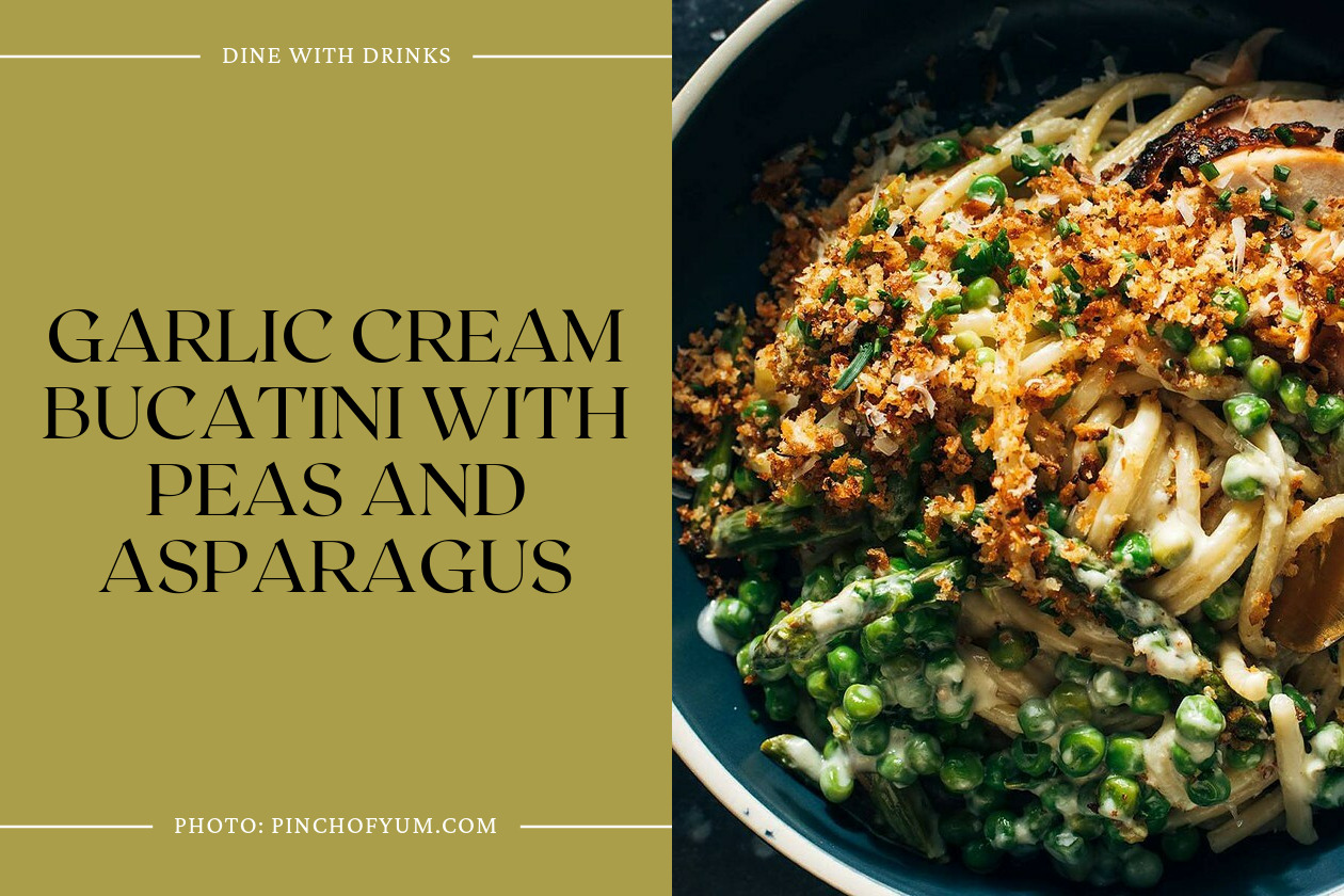 Garlic Cream Bucatini With Peas And Asparagus