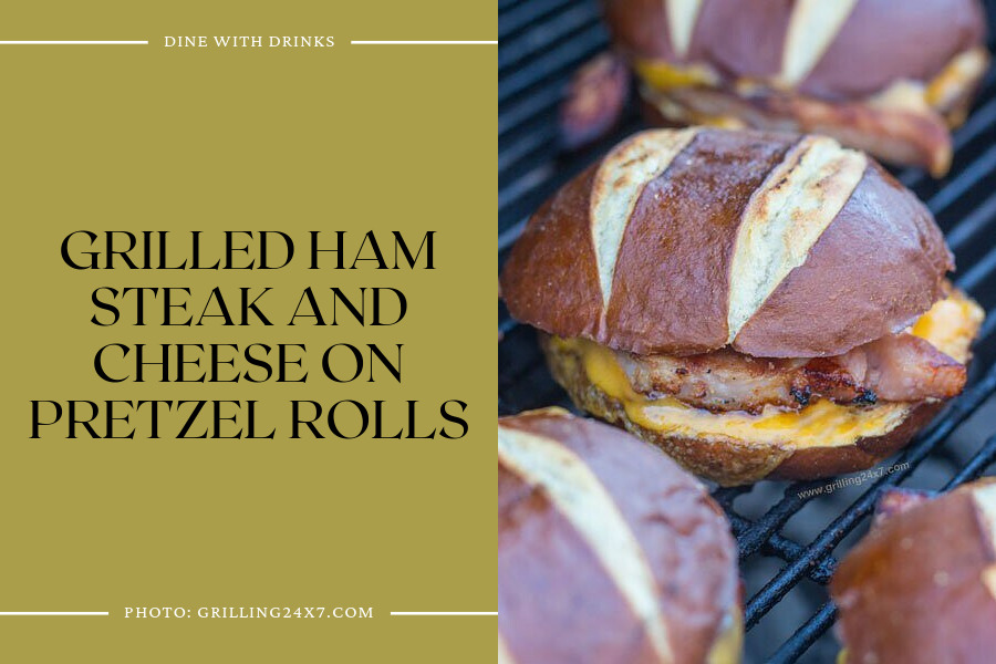 Grilled Ham Steak And Cheese On Pretzel Rolls