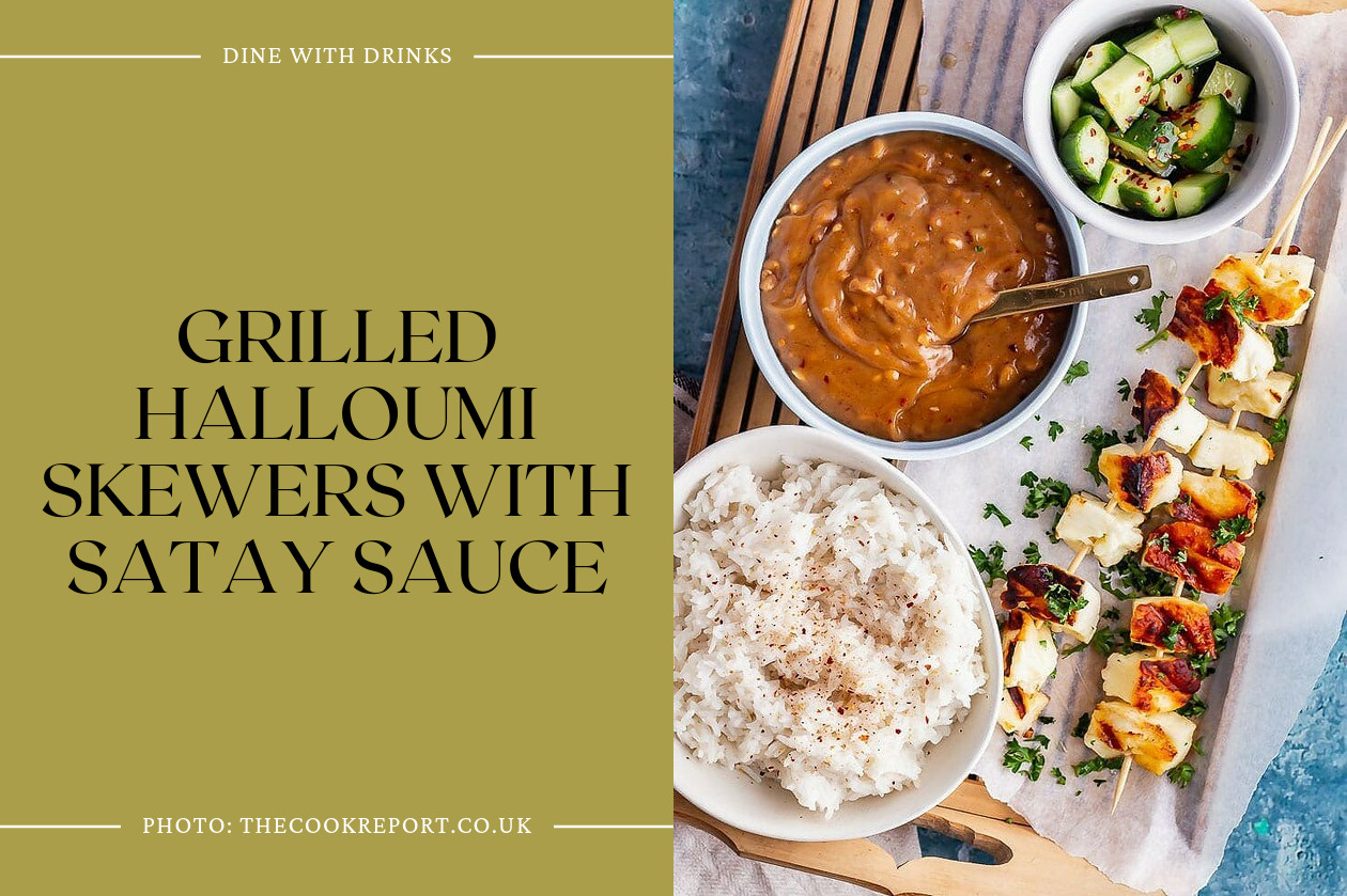 Grilled Halloumi Skewers With Satay Sauce