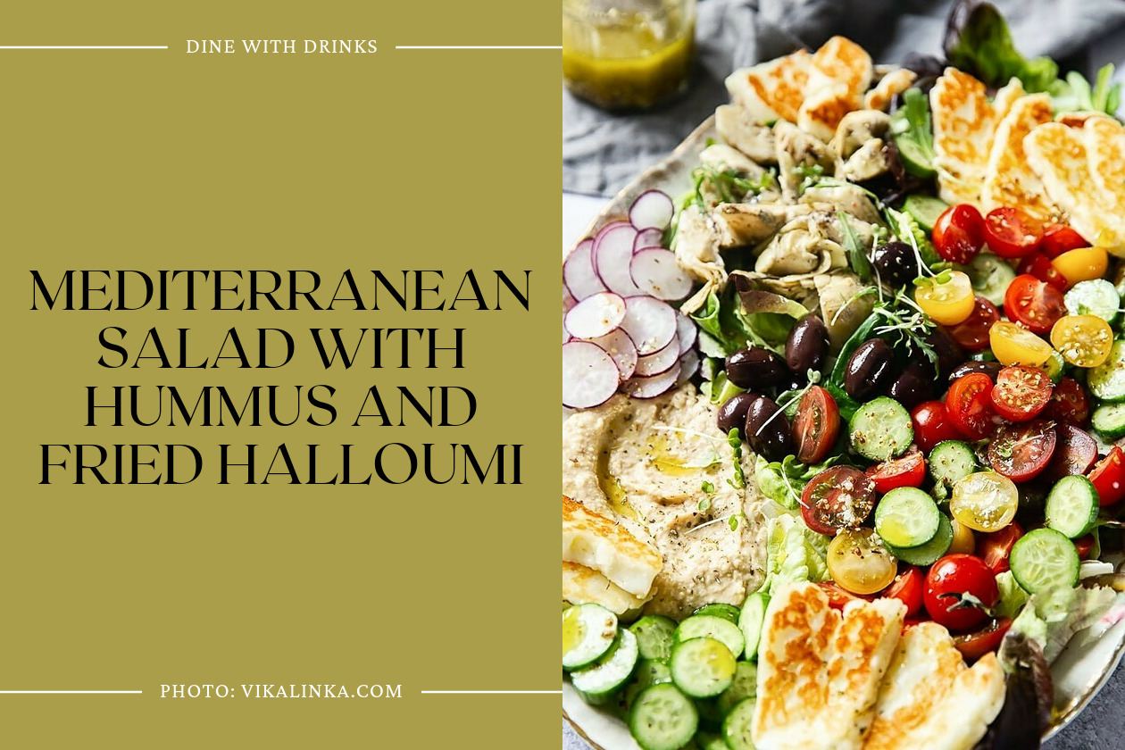 Mediterranean Salad With Hummus And Fried Halloumi