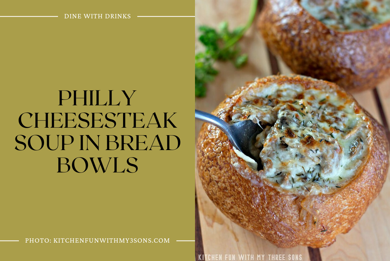 Philly Cheesesteak Soup In Bread Bowls